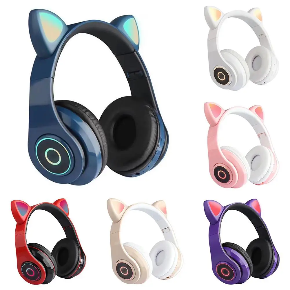 Kids Bluetooth 5 0 Headphones LED light Cat Ears Headset Wireless Earphone HIFI Stereo Bass headphone for Phones with microphone