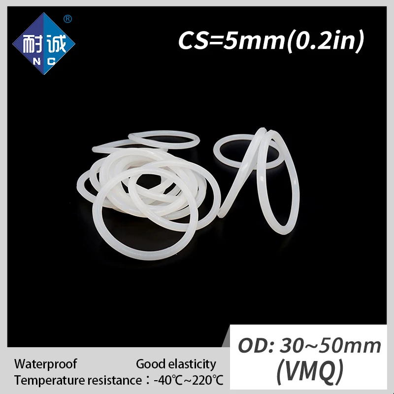 2 шт./лот силиконовое кольцо VMQ CS 5 мм OD30/35/40/45/50 уплотнительное Силиконовое