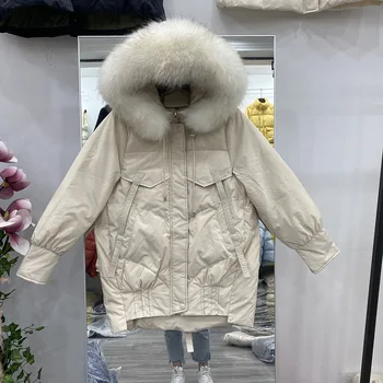 

Cepffhio Winter Thicken Warm Coat Lady Loose Casual Long Sleeve Fur Hooded Long Coat Korean Style Female Parkas Tops