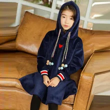 Зимнее платье для девочек-подростков осенние свободные платья с длинными рукавами и капюшоном в морском стиле для девочек детское платье для девочек 6, 8, 10, 12, 14 лет