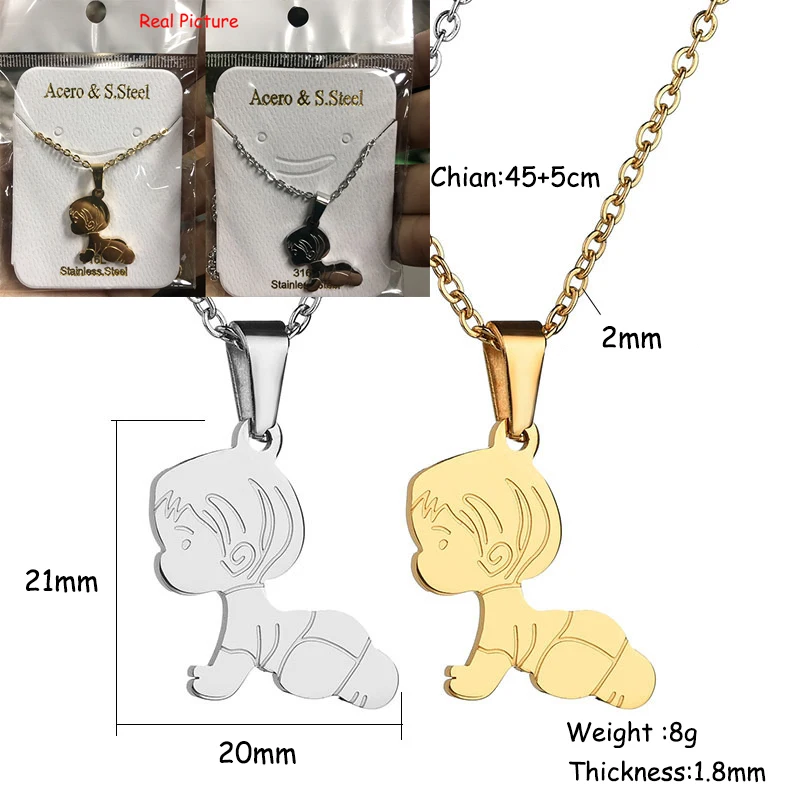 Милое золотое/серебряное ожерелье для мальчиков и девочек, женское ожерелье из нержавеющей стали для ползания, подарок для девочек