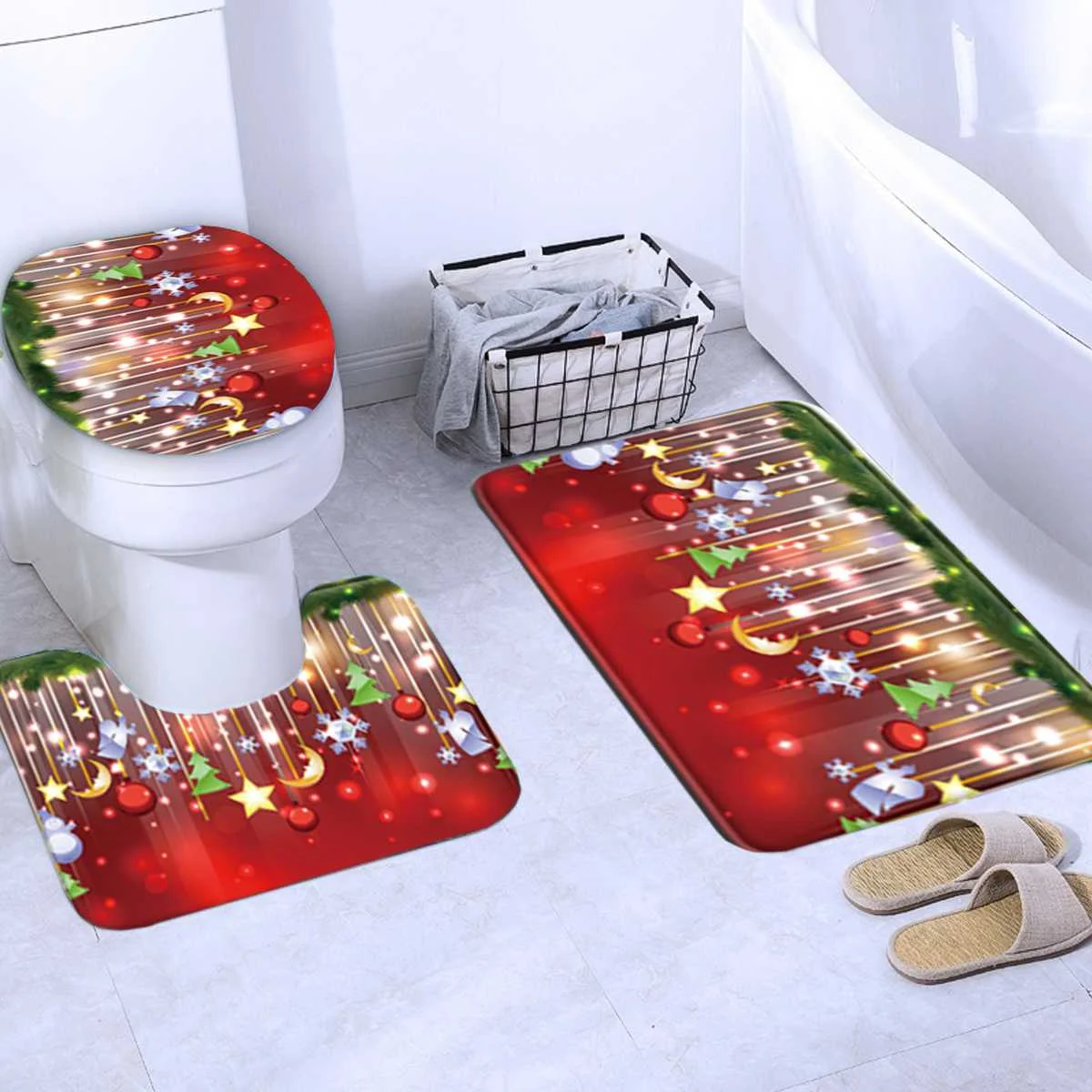 Merry Christmas набор для ванной Снеговик Санта Клаус Лось узор водонепроницаемый Туалет крышка коврик нескользящий ковер домашний декор
