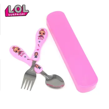 

Original LOL Surprise Doll Hot New Knife Fork Set Tableware Children's School Tableware Cartoon Strap Portable Straw Water Cup