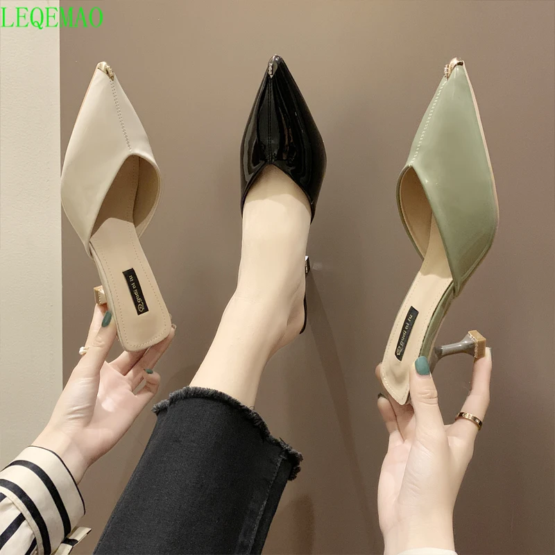 

Latest Fashion Women High Heels Brand Chic Metal Leather Pointe Slippers Women Pumps Shoes plus 35-39