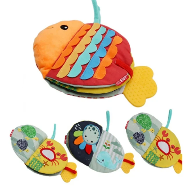 Montessori Baby Educational Mobiles Teether Toys Washable Enlightenment Cloth Book Toddler Cartoon Sea Animal Fish Doll Toy 1