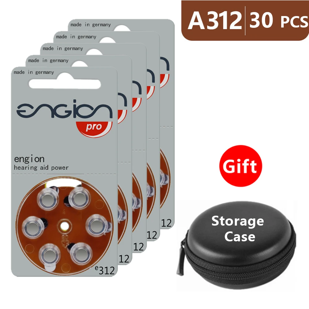 Hearing Aid Batteries Size 312 za Engion Pro,Pack of 30,Brown Tab PR41