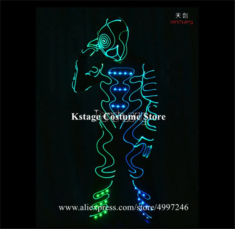 Программирование dj led костюмы трон робот костюм полноцветный RGB светильник наряд светящийся для мужчин проектор красочная маска диско шоу одежда