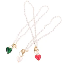 

Retro Baroque Irregular Natural Pearl Necklaces for Women Blue Green Color Glass Heart Pendant Chokers Necklace Wedding Jewelry