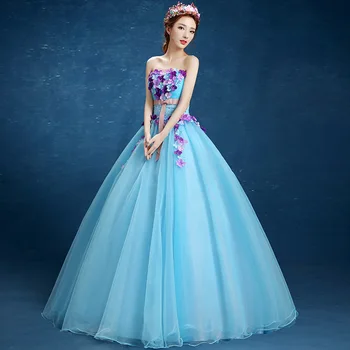 

Light Blue Quinceanera Dresses Body With Flower Puffy Dresses For Prom Vestido De Festa De 15 Years Old Dress Robe De Bal