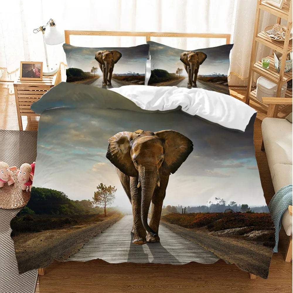 

Elephant Walking Duvet Cover Set Microfiber Home Bedding Set for Adults Pillowcase Double Queen King Size Room Bed Set 2/3 PCS