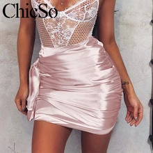 MissyChilli, сатиновая плиссированная мини-юбка с высокой талией, женская элегантная облегающая винтажная Осенняя сексуальная юбка, вечерние юбки для ночного клуба, Новинка