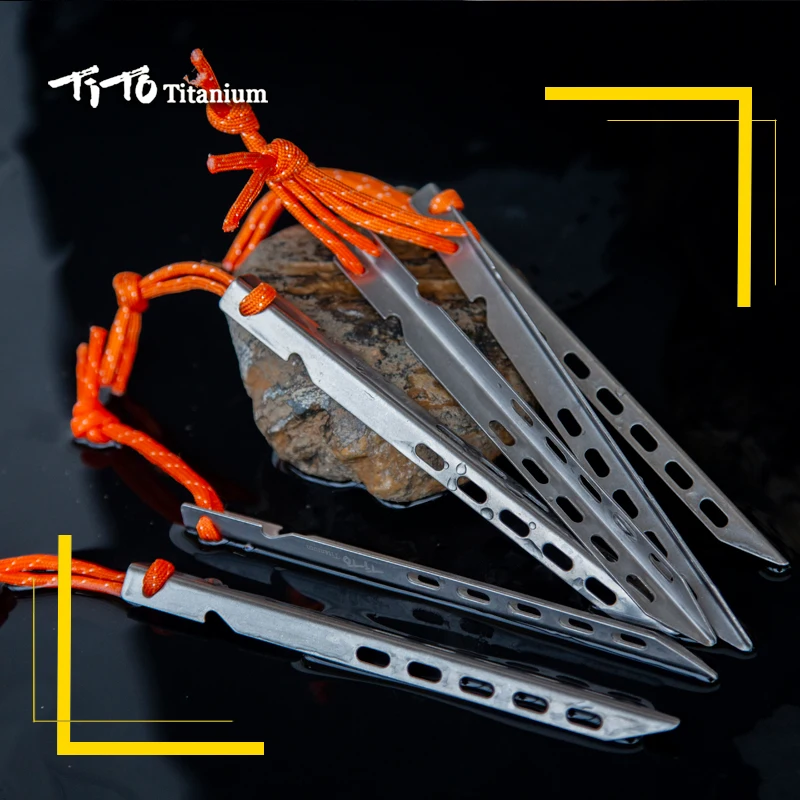 TiTo Titanium tent nails V shaped design Outdoor camping Windproof  equipment Tent tool for Soft ground 6/8/10/12pc 4