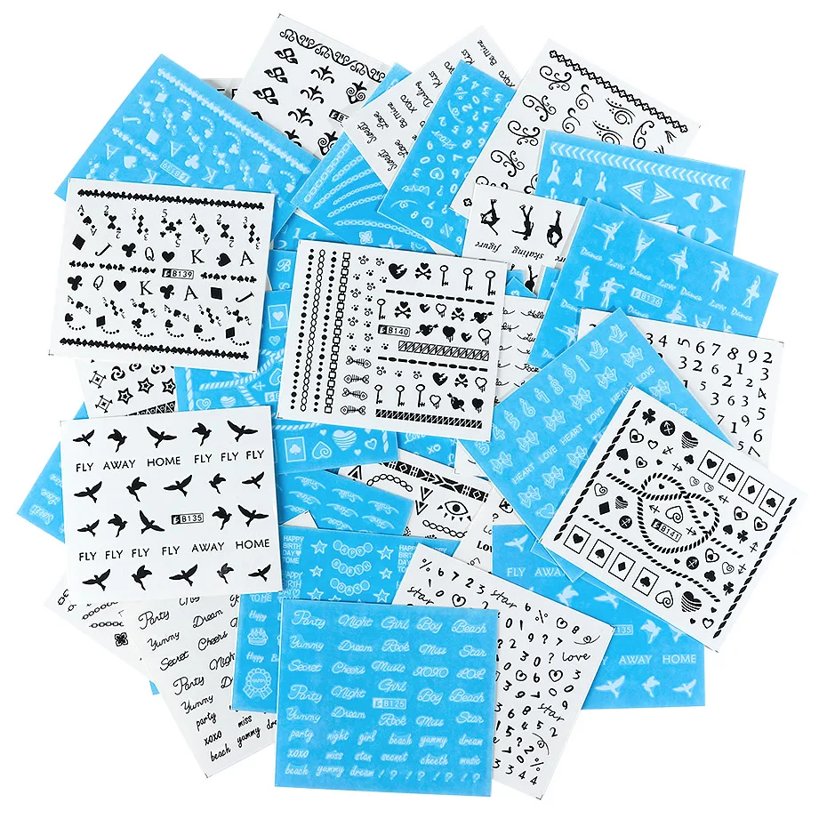 48 шт черно-белые наклейки с буквами для дизайна ногтей переводные наклейки с водой Алфавит покер номер украшения водяные знаки татуировки JIB121-144