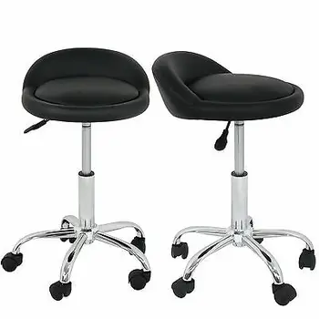 

Salon Stool Set of 2 with Back Rest Saddle Rolling Hydraulic Spa Stools (BLACK)