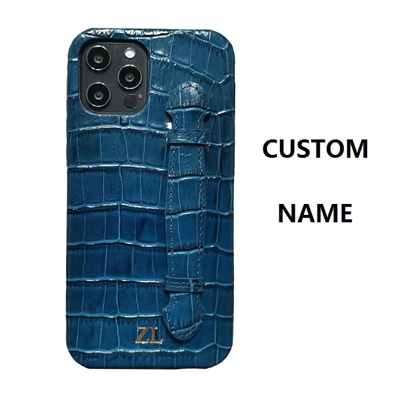 CUSTOM NAME Initials Letter Genuiune Leather Strap Holder Case For iPhone 12 Pro Max 12Pro Cover luxury mobile phone accessory