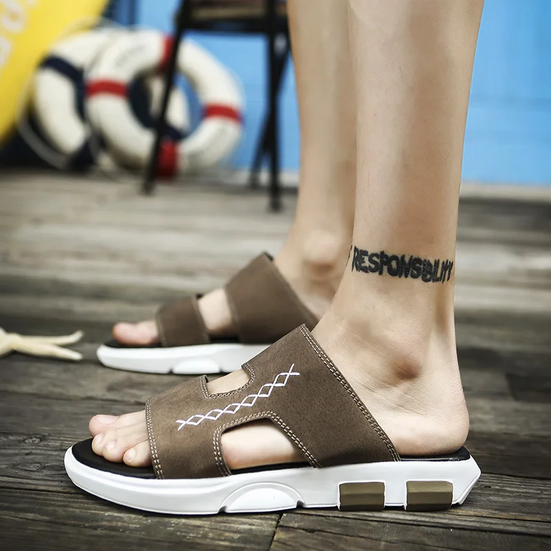 

A- line Students MEN'S Slippers Casual Korean-style Peep-Toe New Style Slippers Autumn Peep-Toe Anti-slip Foot Covering Sandals
