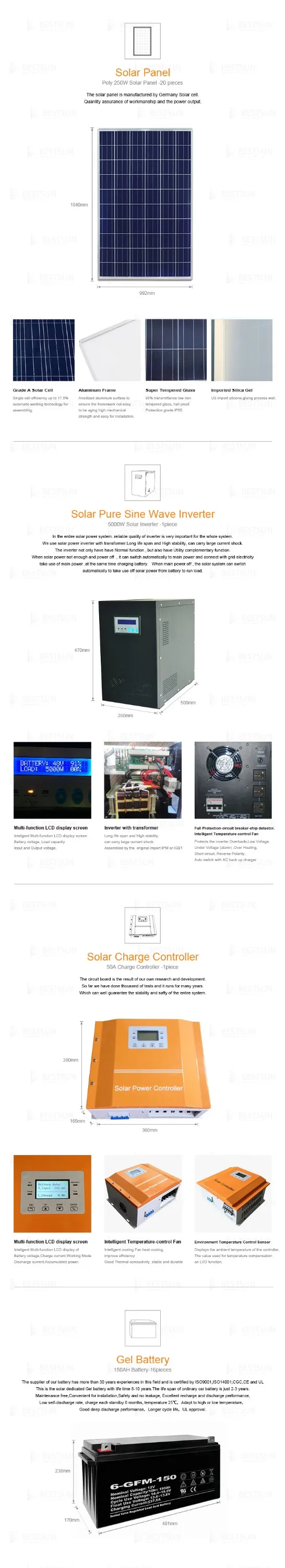 complete 5KW Solar Power System Off Grid For home