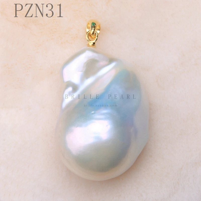 925 silver sterling Natural baroque shaped pearl pendant big size white Simple retro clasp necklace PZNA Hand made