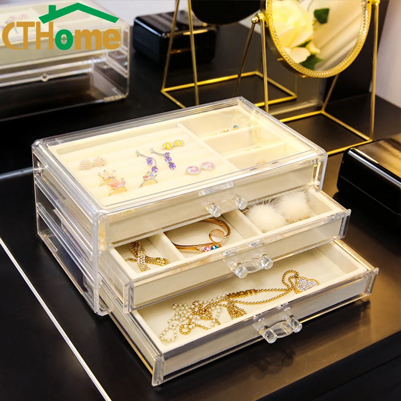 Прозрачный высококачественный пластиковый большой ящик CTHome для макияжа с