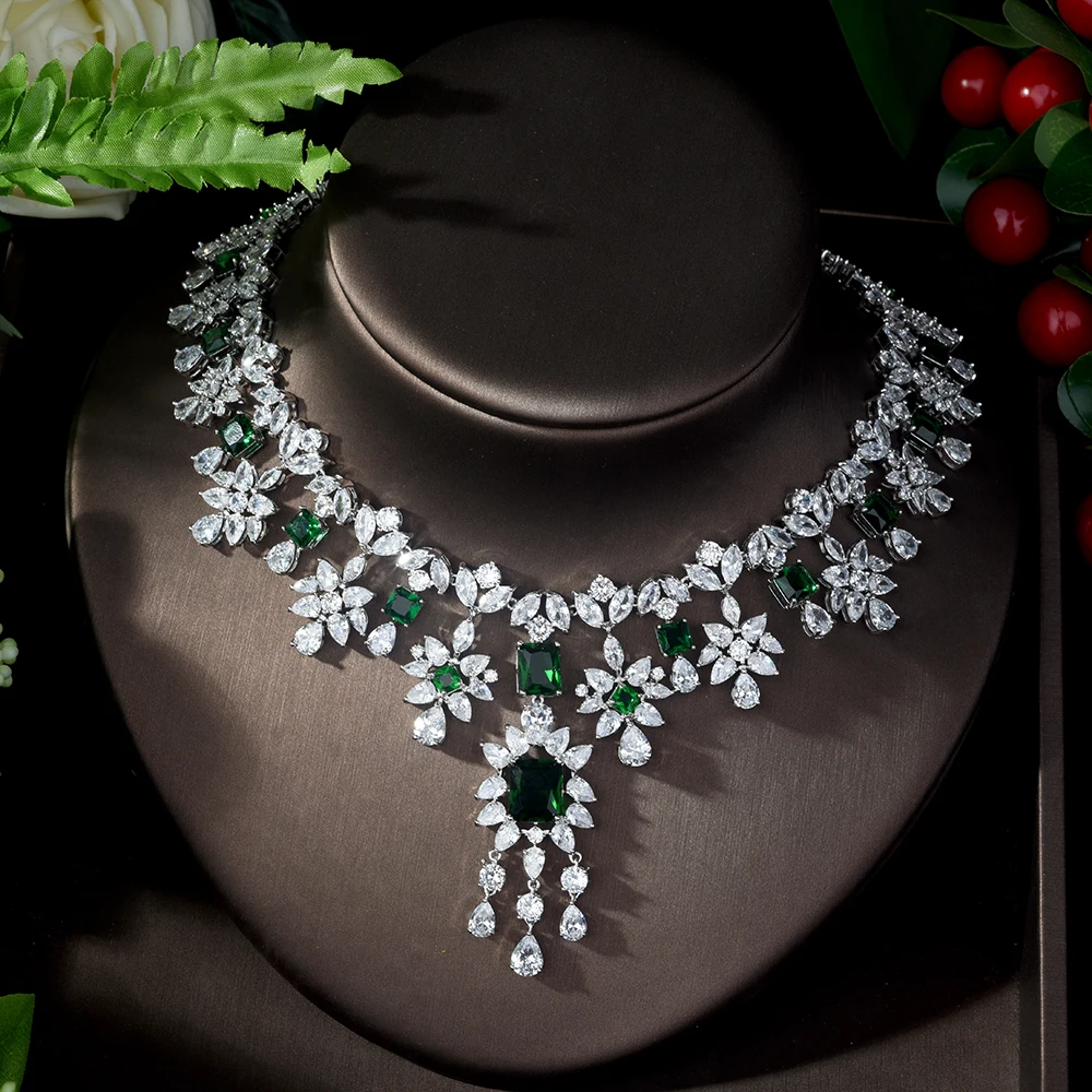 HIBRIDE New Arrival Cubic Zircon Wedding Jewelry Sets Green Color Square Shape Women Party Accessories pendientes mujer N-277 - Image 4