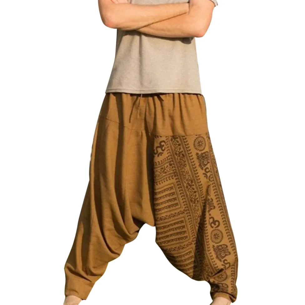 Men's Pants Long Casual Print Loose Trousers Large Size Nationality Trousers Pants Comfortable Casual Autumn Men Pants Fashion - Цвет: Brown