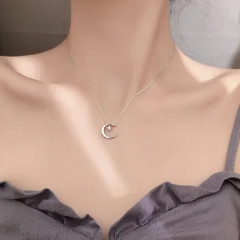 

Fashion Crystal Moon Necklaces For Women Zircon Rhinestone Star Pendant Choker Accessories Fashion Jewelry 1Pcs