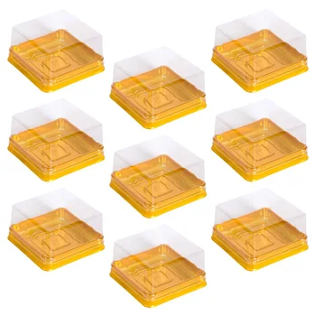 

50pcs Plastic Square Moon Cake Boxes Egg-Yolk Puff Container Golden Packing Box (Large)