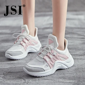 

JSI Women Sneakers Round Toe Lace-Up Shallow Ladies Shoes Mixed Colors Air Mesh Chunky Platform Casual Women Sneakers jx134