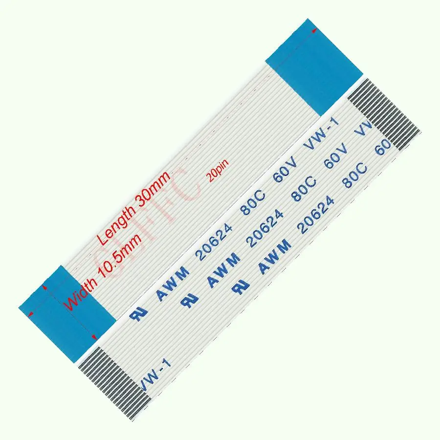 

20pin 0.5pitch 30mm-70mm A-type Flexible Flat Cable FFC awm 20624 ROHS for TTL LCD DVD Computer