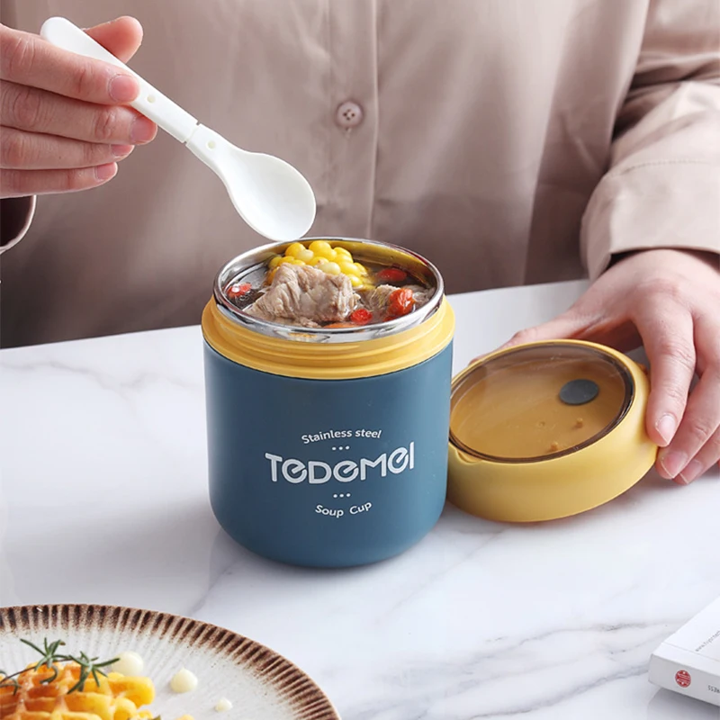 Insulated Food Jar Thermo Hot Cold Food Lunch Bag Container Bowl Spoon Fork  Insulated Lunch Container Leak Proof Stainless Steel Bento Lunch Box Soup  Thermos Food Jar 