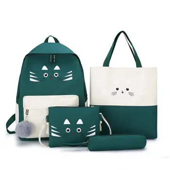 

4Pcs Canvas Teenagers School Backpack Women Solid Schoolbag for Teenager Girl Student Book Bag Satchel Female Travel Schoolbag