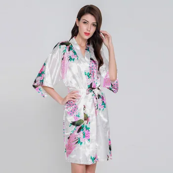 

White Bride Bridesmaid Wedding Robe Sexy Women Sleepwear Nightgown Satin Kimono Home Clothing Gown Loose Nightdress Homewear