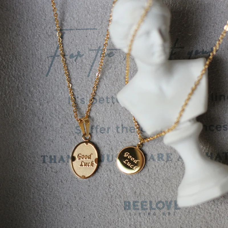 Amaiyllis Good Luck Small Gold Coin Oval Clavicle Chain Necklace Pendants For Women's Steel Plated | Украшения и аксессуары