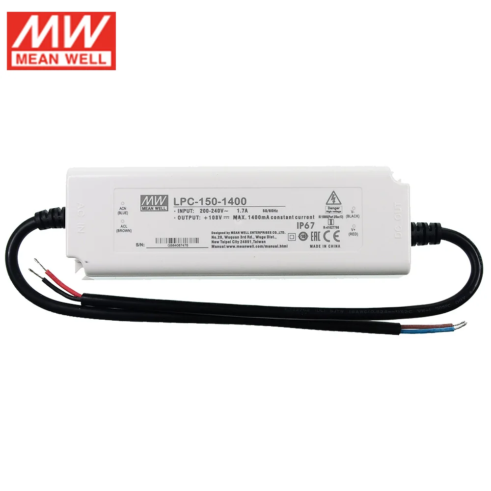 LPC-150-1400 MEAN WELL импульсный источник питания 108 мА 54 ~ 150 В постоянного тока Вт IP67