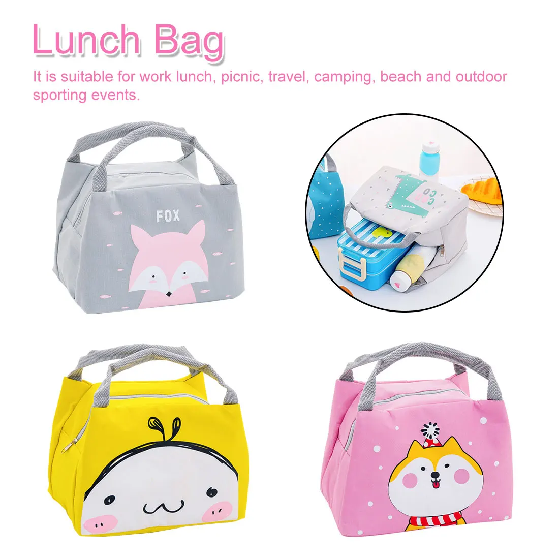Adults Kids Lunchbag Insulation Bag Outdoor Picnic School Work Portable Lunchbox