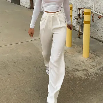 

Wide Leg Fall 2020 Winter Pants Women High Fashion Vintage Pants Street Wear Causal Whtie High Waist Long Trousers