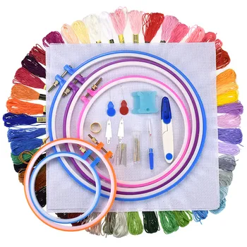 

Embroidery Hoop Kit 50 100 Colors Cross Stitch Floss Sewing Accessories Kit Adjustable Cross Stitch Hoop with Aida Cloth For Mom