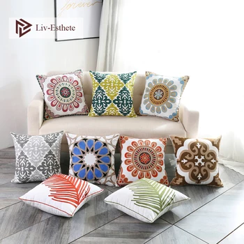

Liv-Esthete 100% Cotton Luxury European Bohemia Embroidery Cushion Cover Decorative Square Pillow Cover For Sofa Bed Car 45x45cm