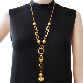 

HOT Long Chain Women Necklaces Fashion Gold Beaded Jewerly Necklace Pendant Gift Jewelry Accessories