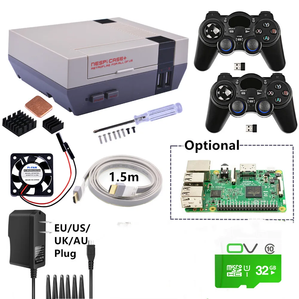 Новый комплект NESPi Case + Plus с 2 беспроводными геймпадами 4 ГГц дополнительная карта