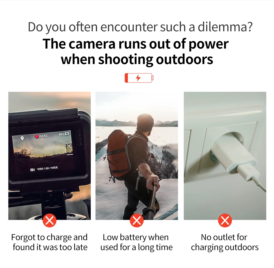 Description Picture 3 of itemKingMa 10000mAh Mobile Power Supply Charging Selfie Stick for GoPro Hero 20W PD/QC Fast Charge Power Bank Battery Hand Grip