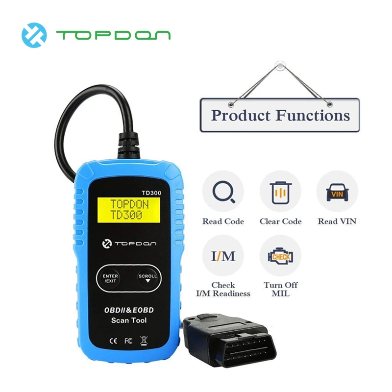 TOPDON TD300 OBD2 сканер автомобильный считыватель кодов для проверки двигателя светильник выключения I/M мониторинг состояния готовности