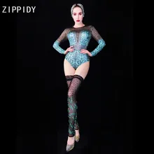 Черный, синий, стразы, боди, леггинсы, женская Танцевальная певица, вечерняя одежда, наряд для выпускного вечера, сцены, бара, дня рождения, празднования
