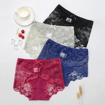 

womens sexy lace underwear Crotch cotton comfortable breathable panty pants for women Hollow and transparent briefs Plus size