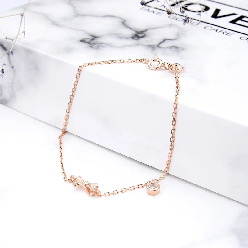 Trendy Bracelet 925 Sterling Silver Bracelets Rhinestone Rose Gold Bow Zircon Bracelet Jewelry Charm Bracelets For Women Girl