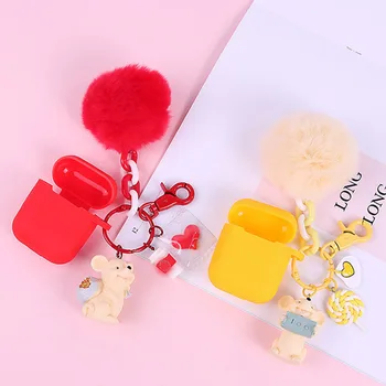 

For AirPods Case AirPods 2 Case cute cartoon Hairball Key Ring Silicone Headphones Cases for Apple air Pods 2 Protect Cover