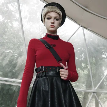 

PUNKRAVE Women's Military Style Bullet One Shoulder Belt Punk Rock Vintage Metal Hardware Removable Shoulder Novelty Waist Belt