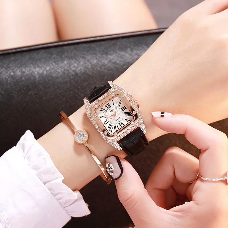 

The new trend of the fashion simple square women's diamond watches the cabinet and ms students quartz watches