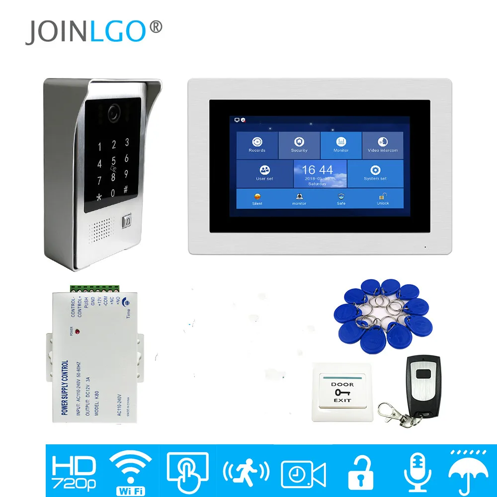 

WIFI IP 7" Touch Screen LCD Video Intercom Door Phone Record Kit Code Keypad IC Waterproof Camera Free shipping