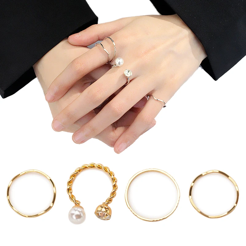 4 Anneaux De Style Coreen Nouvelle Mode Joker Simple En Metal Couleur Argent Or Reglable Pour Femmes Ensemble De Bagues Cadeaux Aliexpress